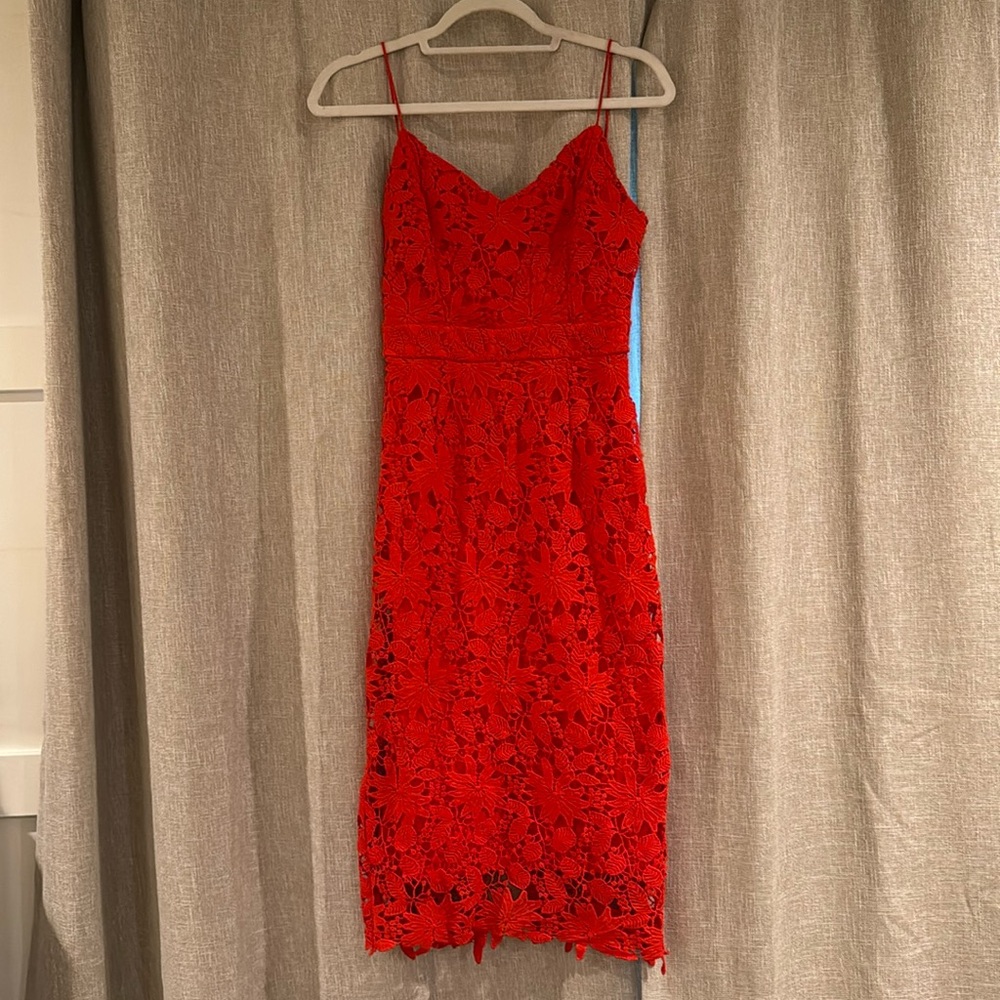 Red floral knit cocktail dress